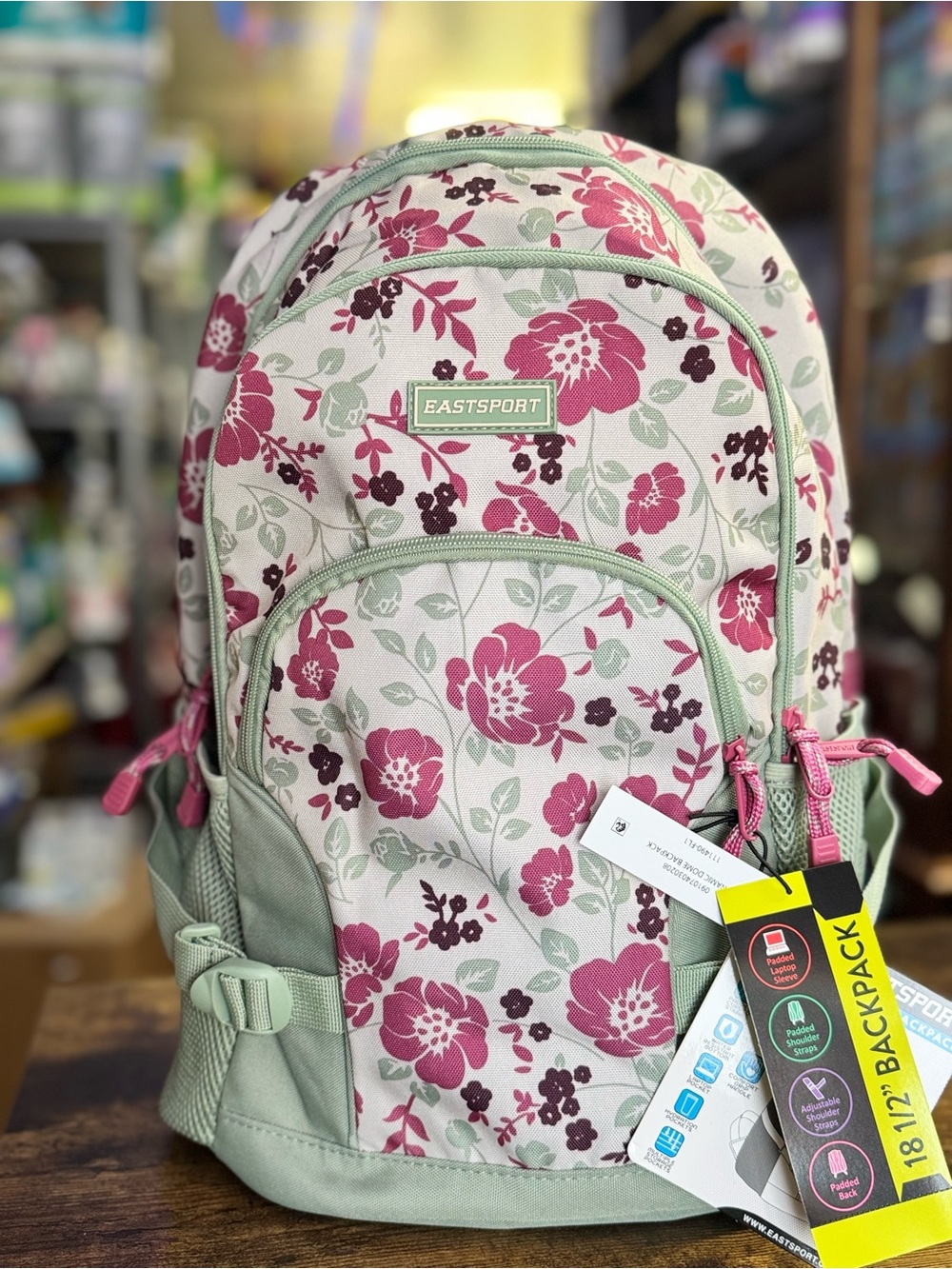 Eastsport Kids Floral Backpack - Pink & Green
